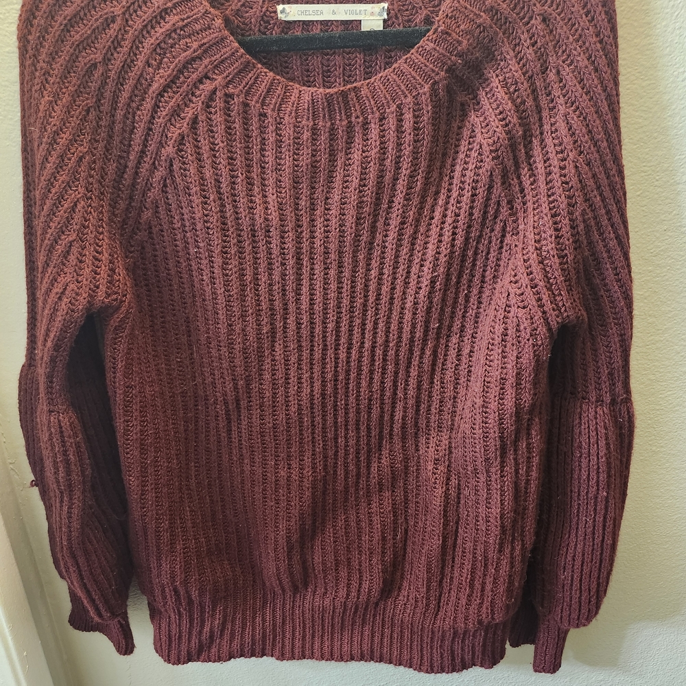 Chelsea & Violet Burgundy Knit Crew Neck Sweater